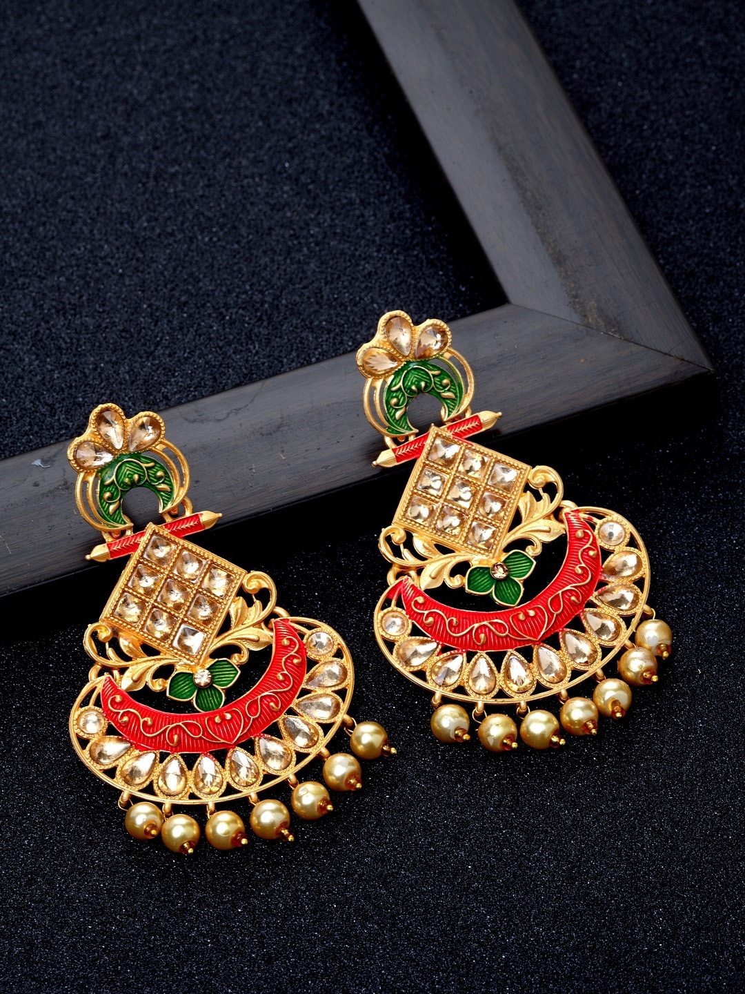 

Ibtida Gold-Plated Stone-Studded And Beaded Drop Earrings