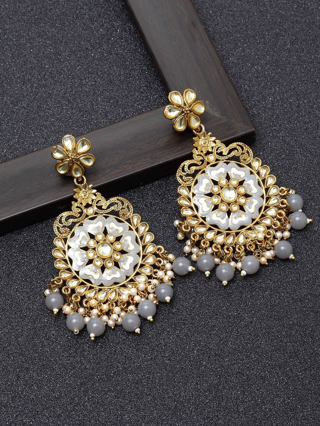 

Ibtida Gold-Plated Stone-Studded And Beaded Drop Earrings