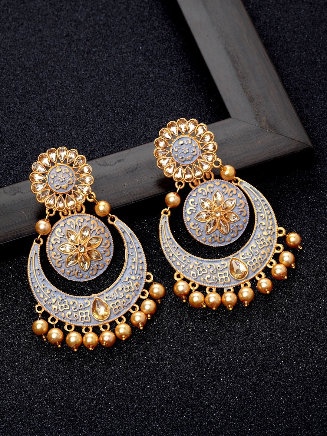 

Ibtida Gold-Plated Stone-Studded And Beaded Chandbalis Earrings