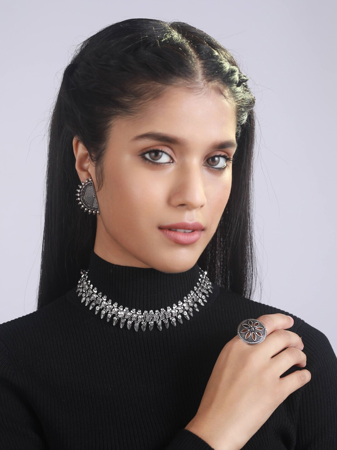 

Sangria Oxidised Silver-Plated German Silver Jewellery Set