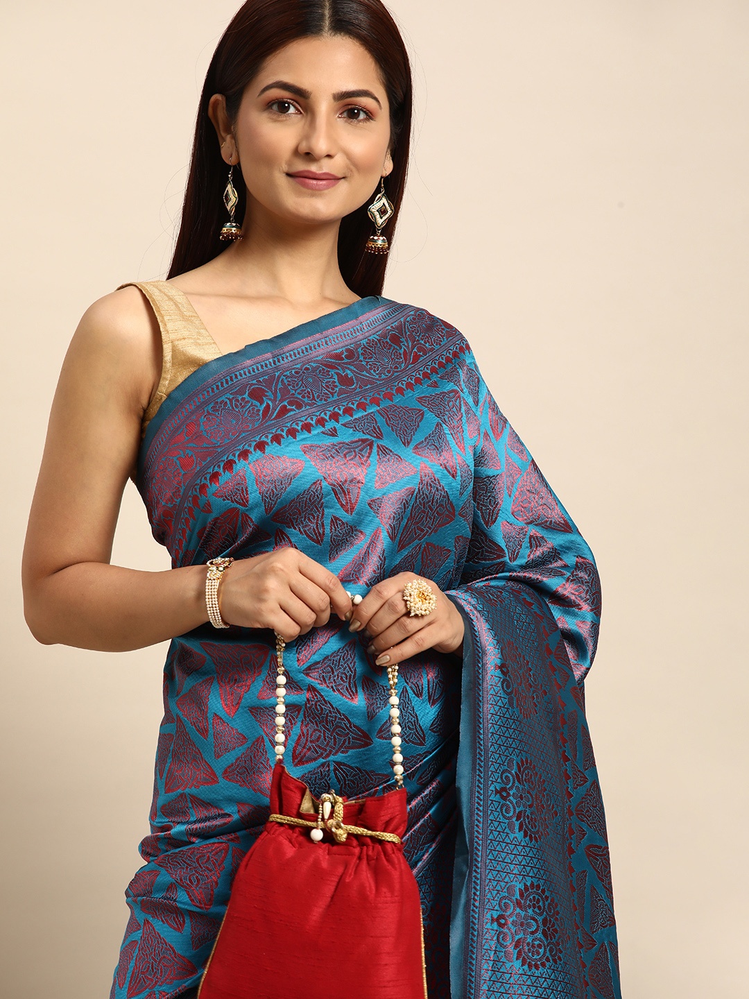 

Pothys Woven Design Zari Jute Silk Saree, Blue