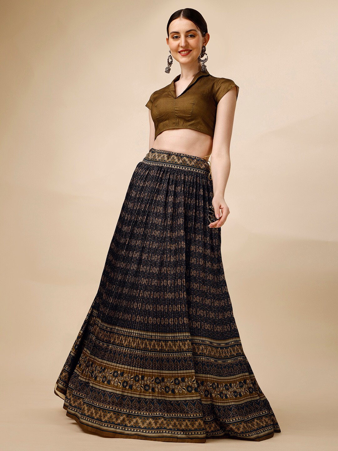 

SAPTRANGI Ready to Wear Lehenga & Blouse With Dupatta, Brown