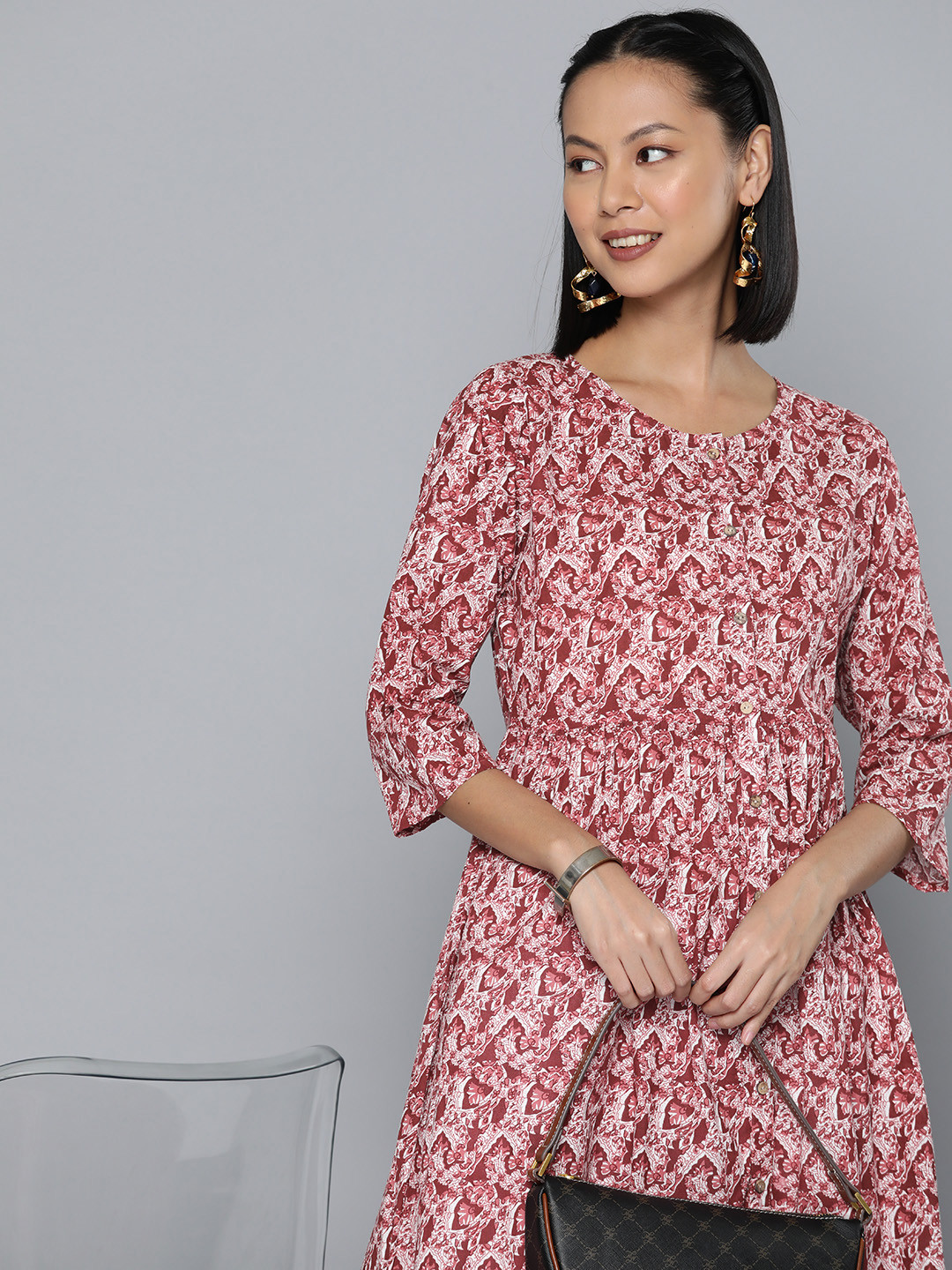 

HERE&NOW Women Abstract Printed Kurta, Brown