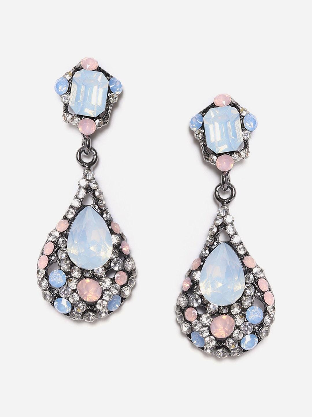 

W Blue Teardrop Shaped Drop Earrings, Silver