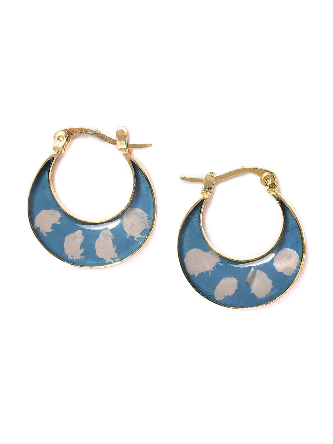 

W Blue Crescent Shaped Hoop Earrings, Gold