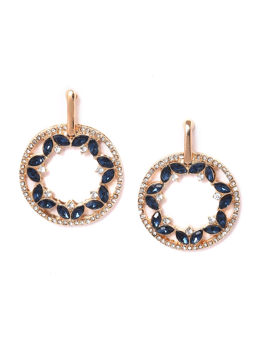 

W Blue Rose Gold-Plated CZ Studded Circular Drop Earrings