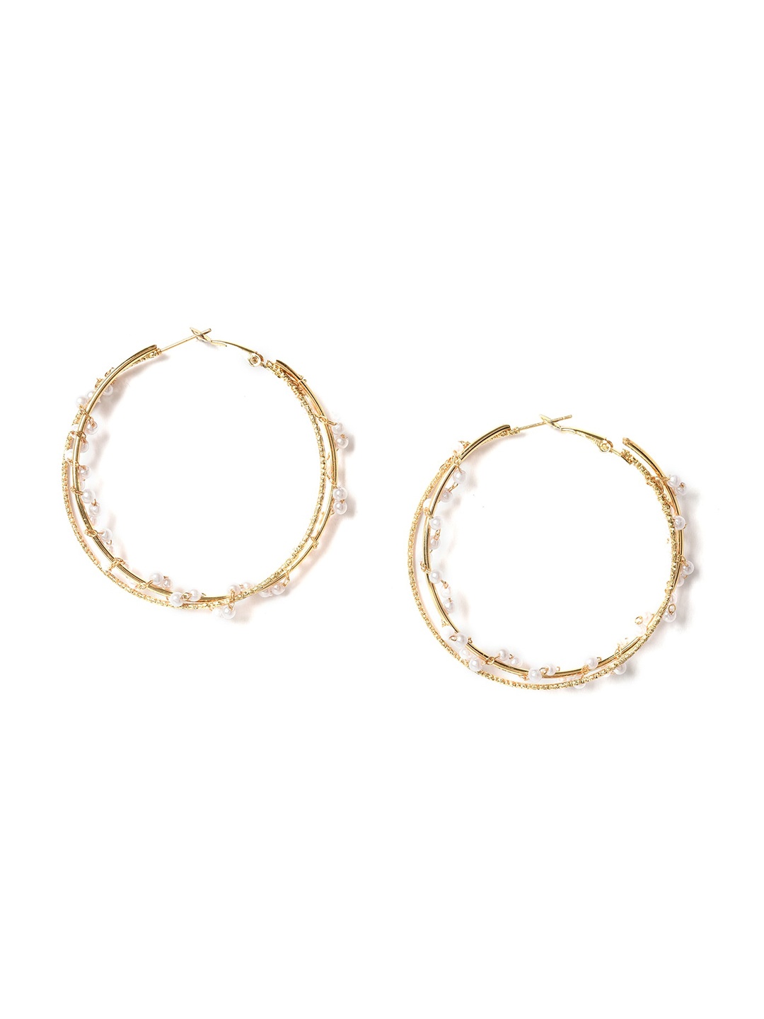 

W Gold-Toned & White Circular Beaded Hoop Earrings