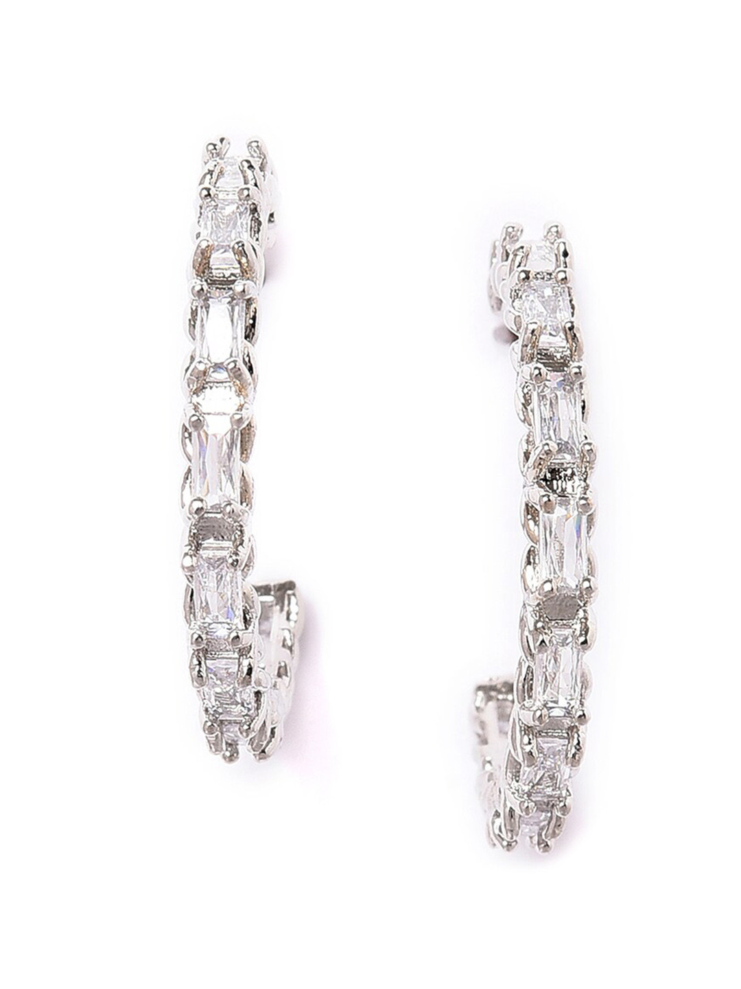 

W White Circular Half Hoop Earrings, Silver
