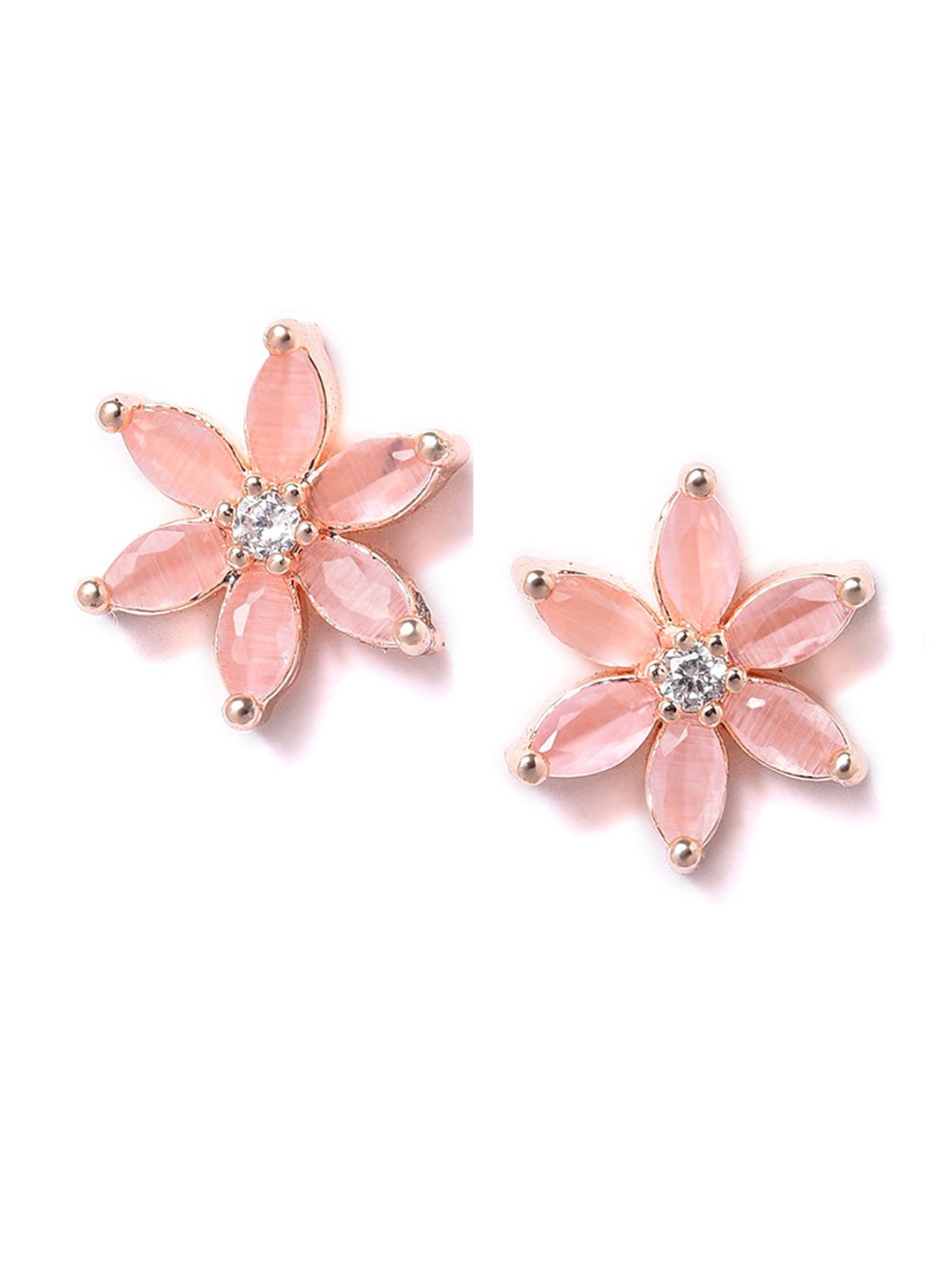 

W Gold Plated Peach Floral Cubic Zirconia Studs Earrings