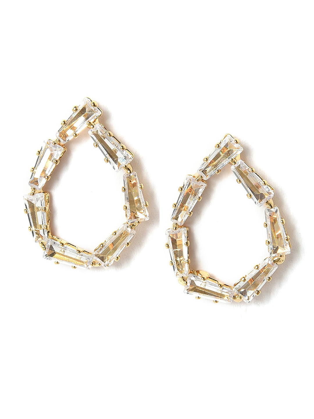 

W White Gold-Plated CZ Studded Teardrop Shaped Drop Earrings