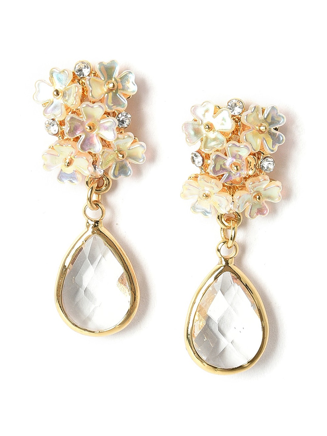 

W White Floral Drop Earrings, Gold