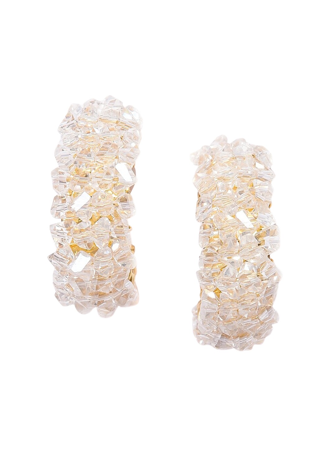 

W White Circular Half Hoop Earrings, Gold