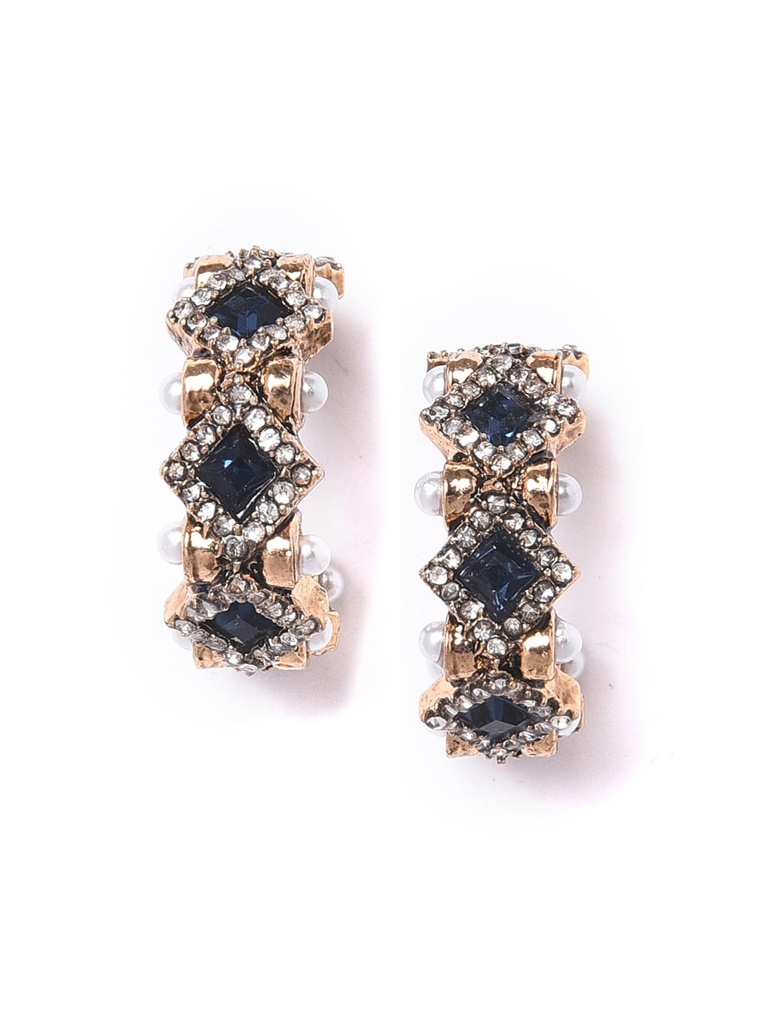 

W Blue Geometric Half Hoop Earrings