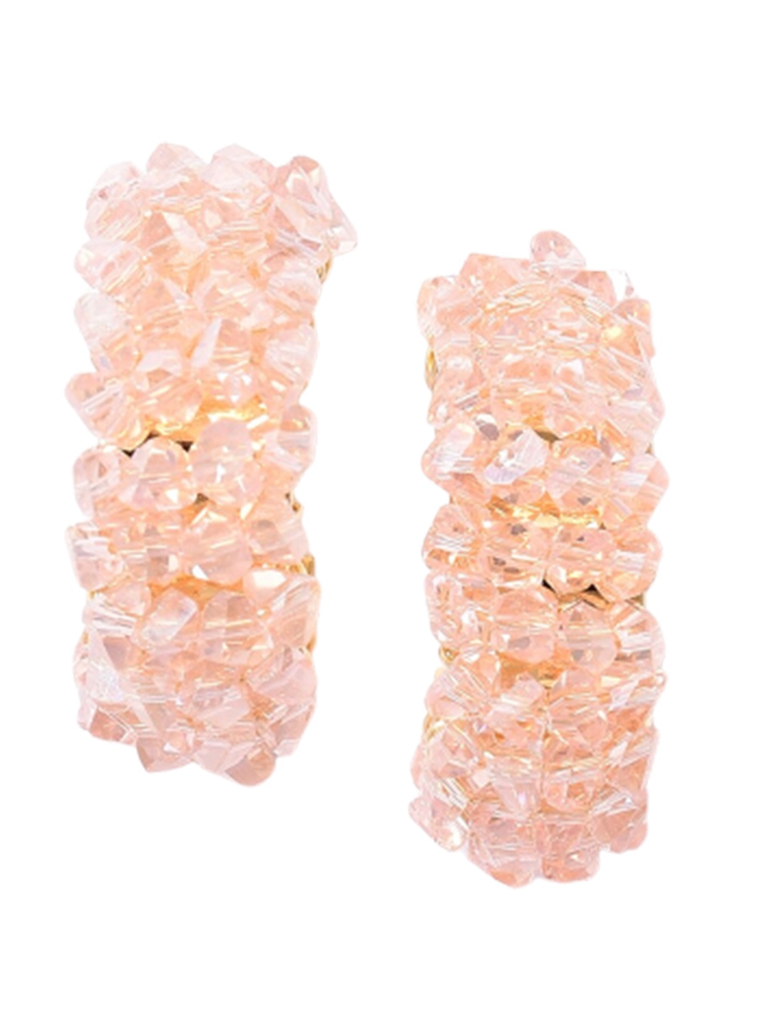 

W Gold-Toned & Pink Circular Half Hoop Earrings