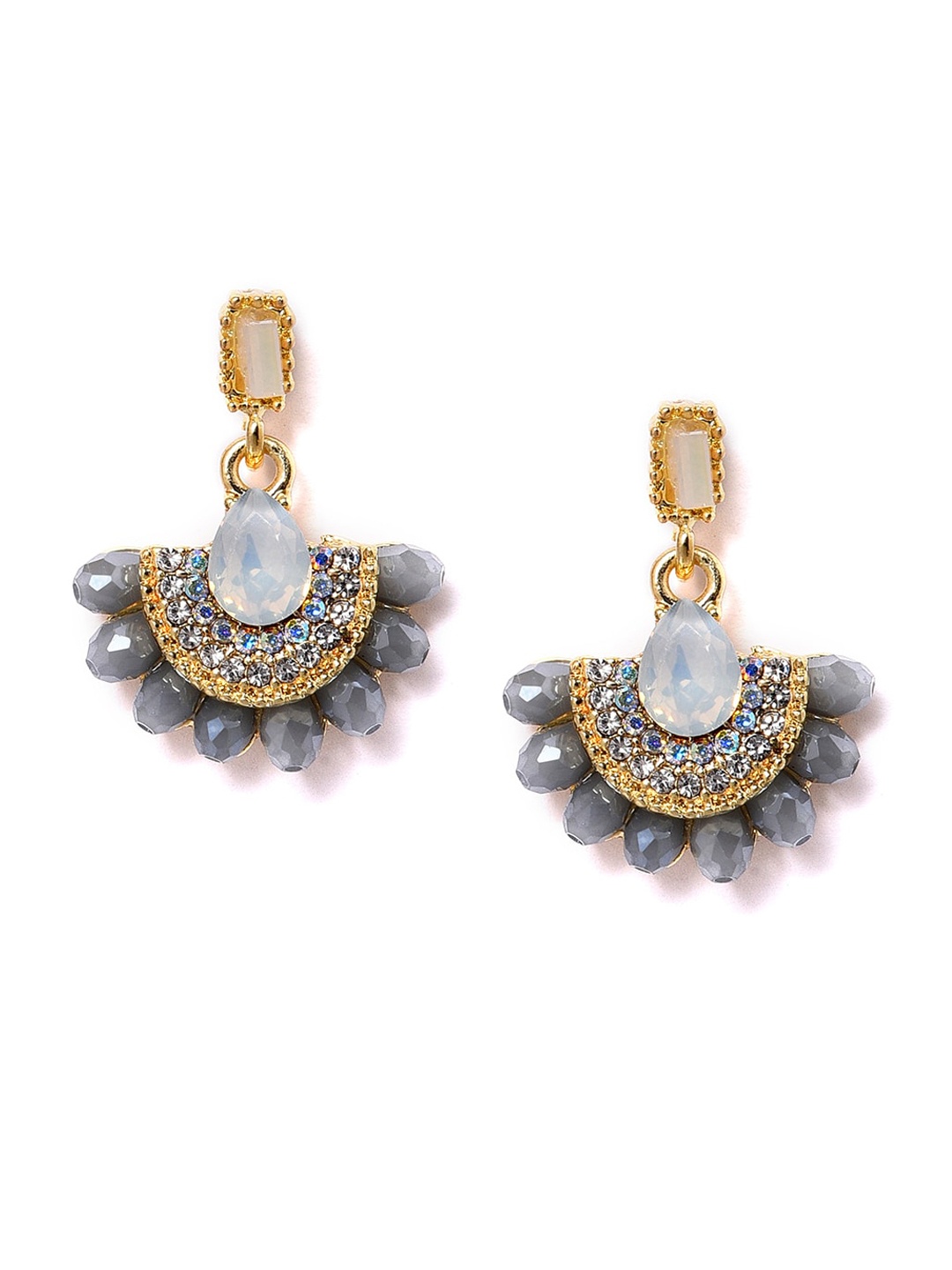 

W Grey Crescent Shaped Drop Earrings, Gold