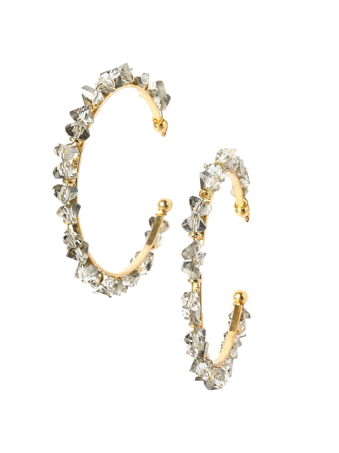 

W Grey Circular Half Hoop Earrings, Gold