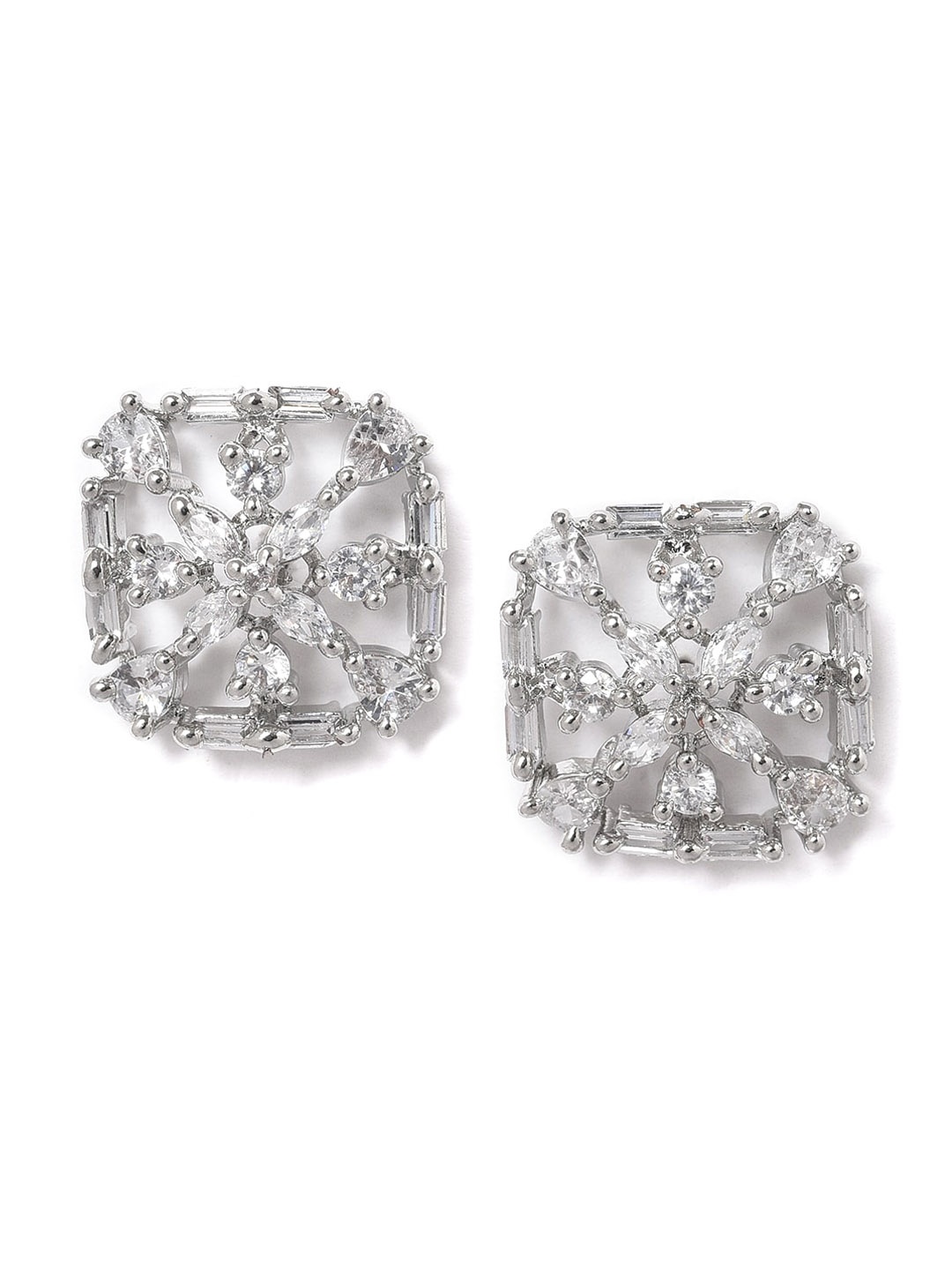 

W White Geometric Studs Earrings, Silver
