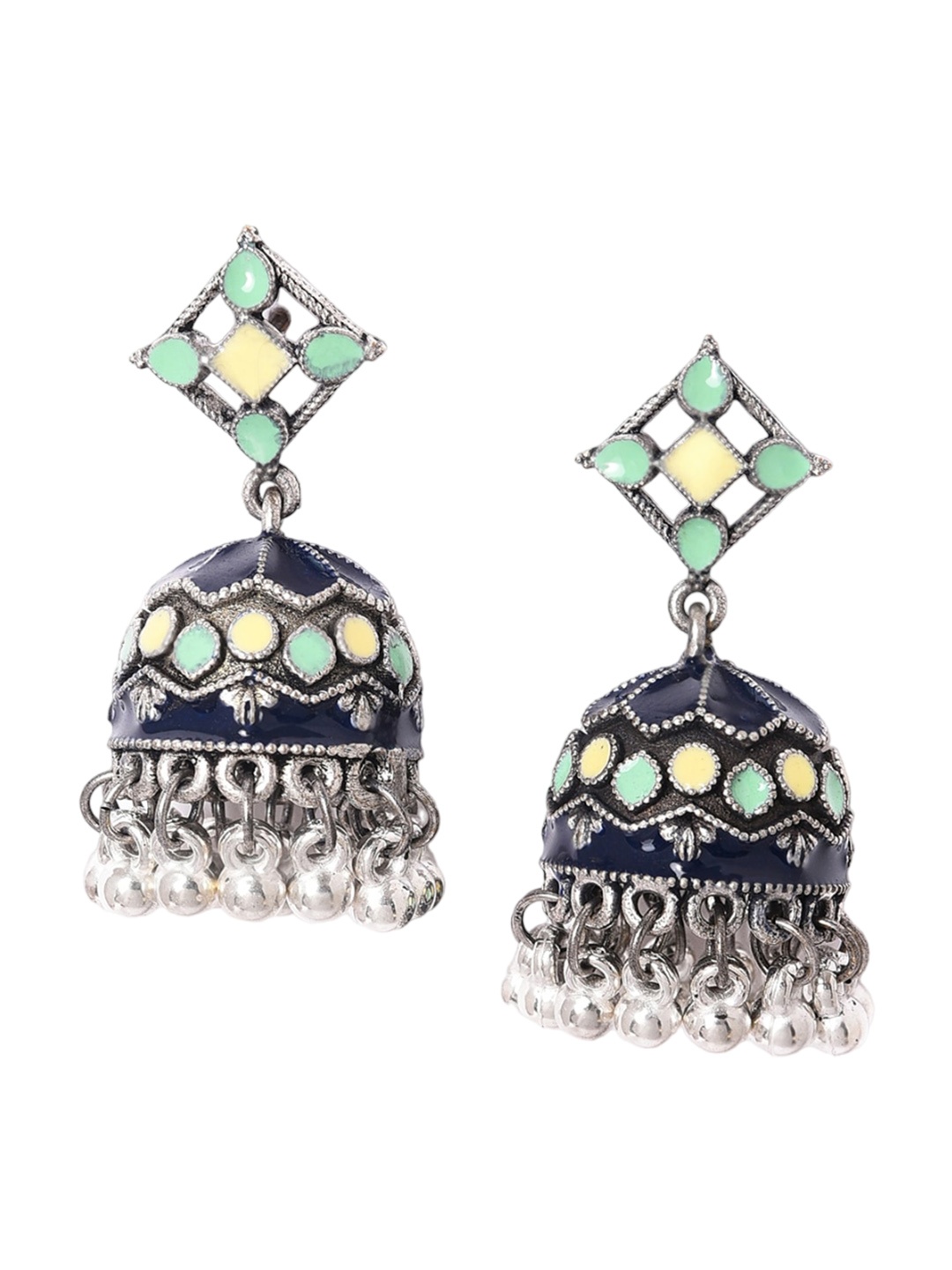 

W Silver-Plated Dome Shaped Jhumkas Earrings