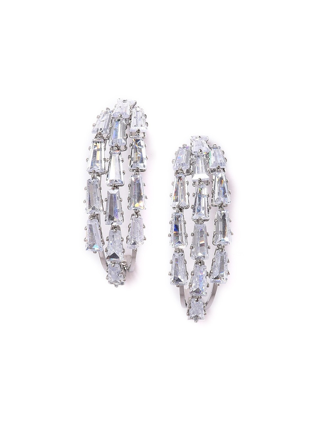 

W Silver Plated Contemporary Half Hoop Earrings