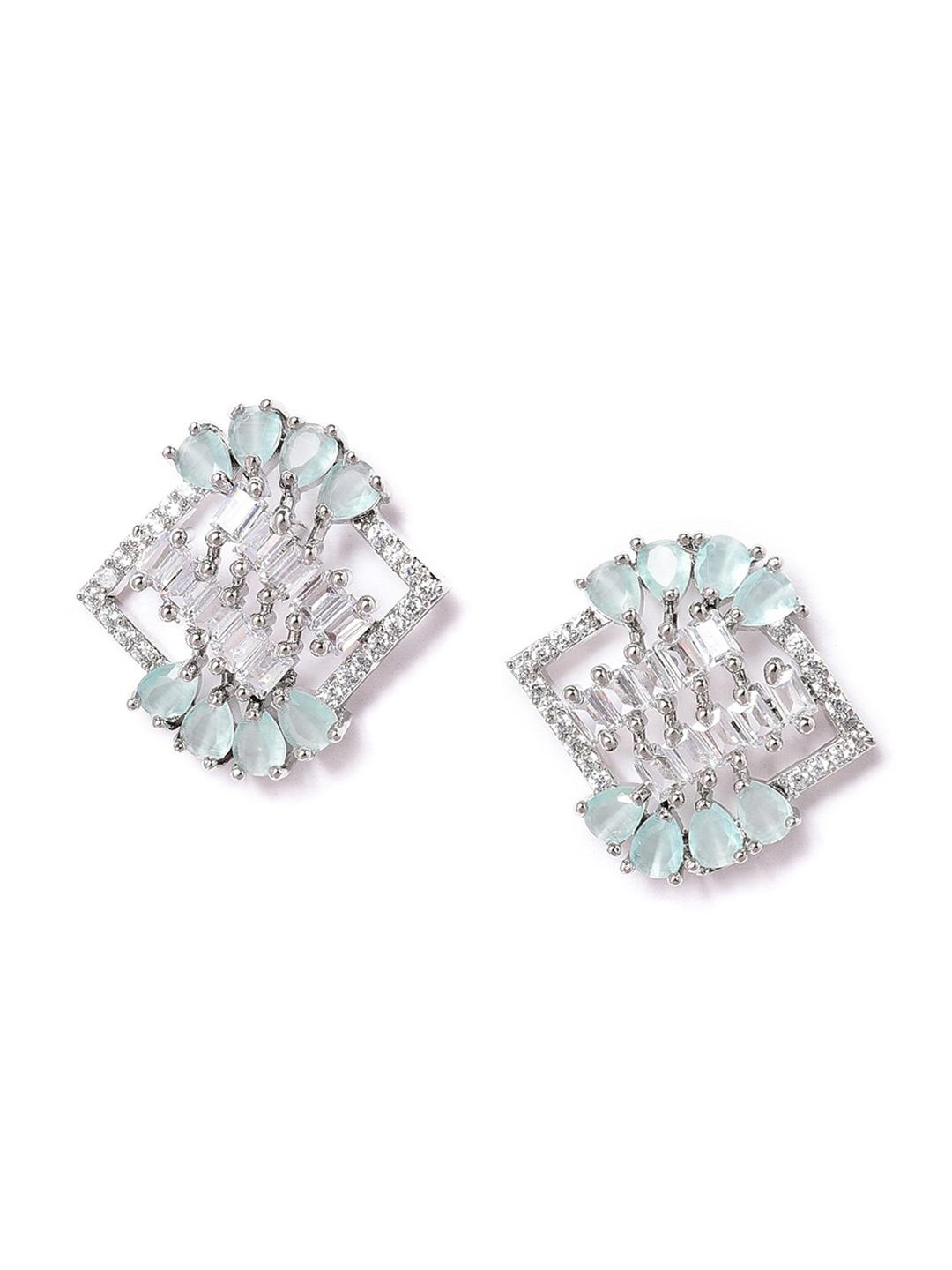 

W Green Square Cubic Zirconia Studs Earrings