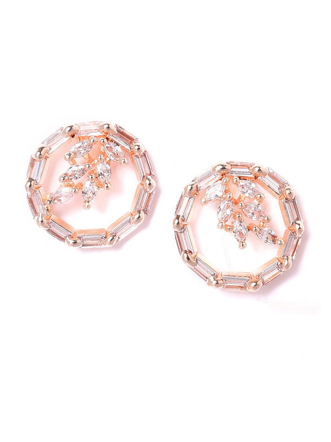 

W White Circular Studs Earrings, Rose gold