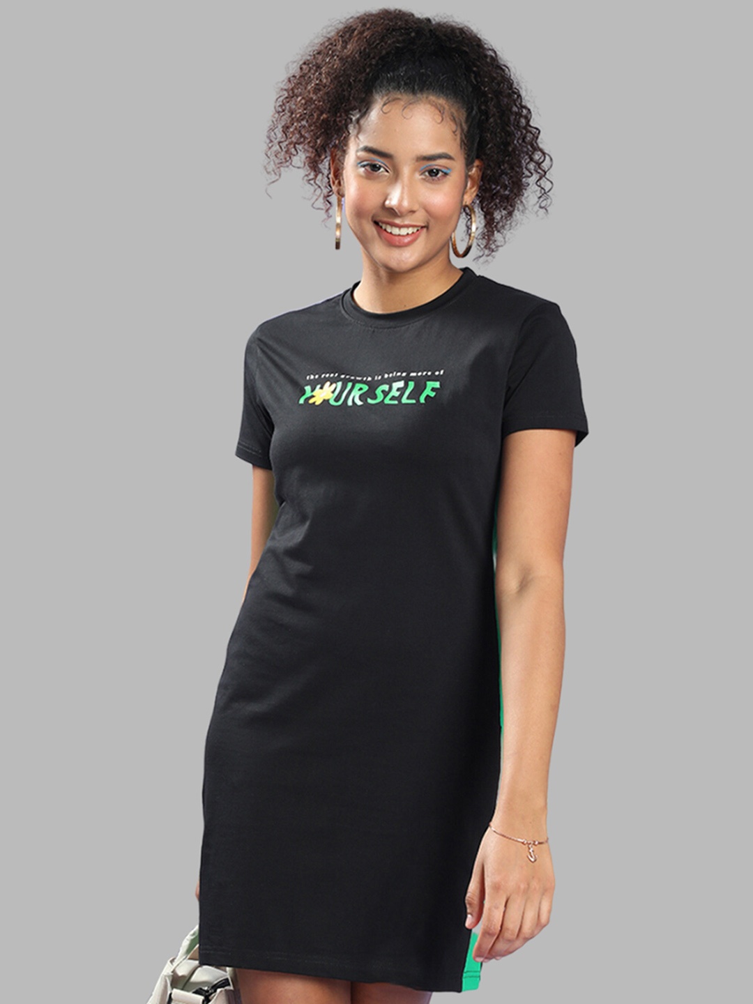 

JUNEBERRY Typography Printed Cotton T-shirt Dress, Black