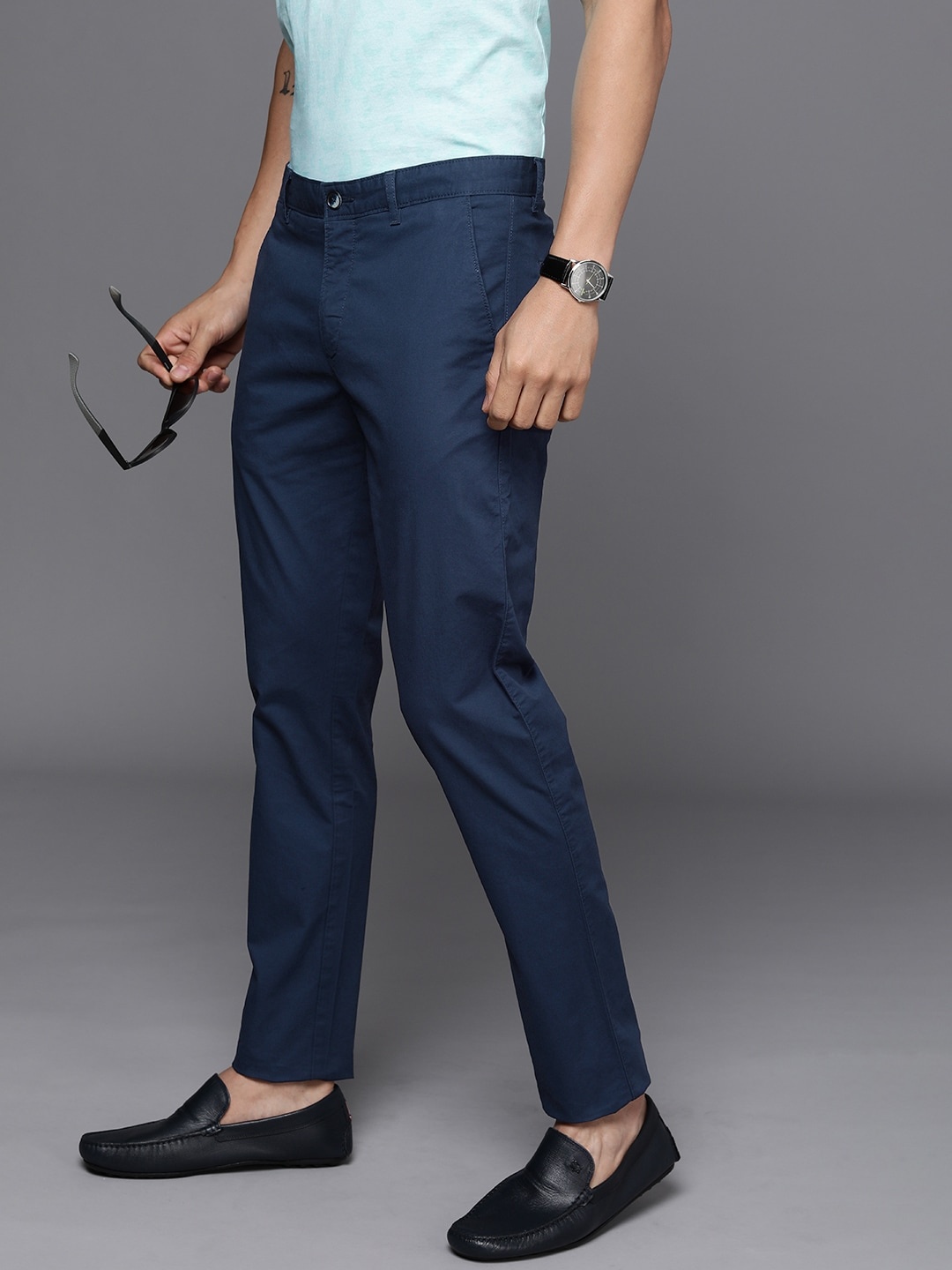 

Louis Philippe Sport Men Solid Mid-Rise Super Slim Fit Smart Casual Trousers, Navy blue