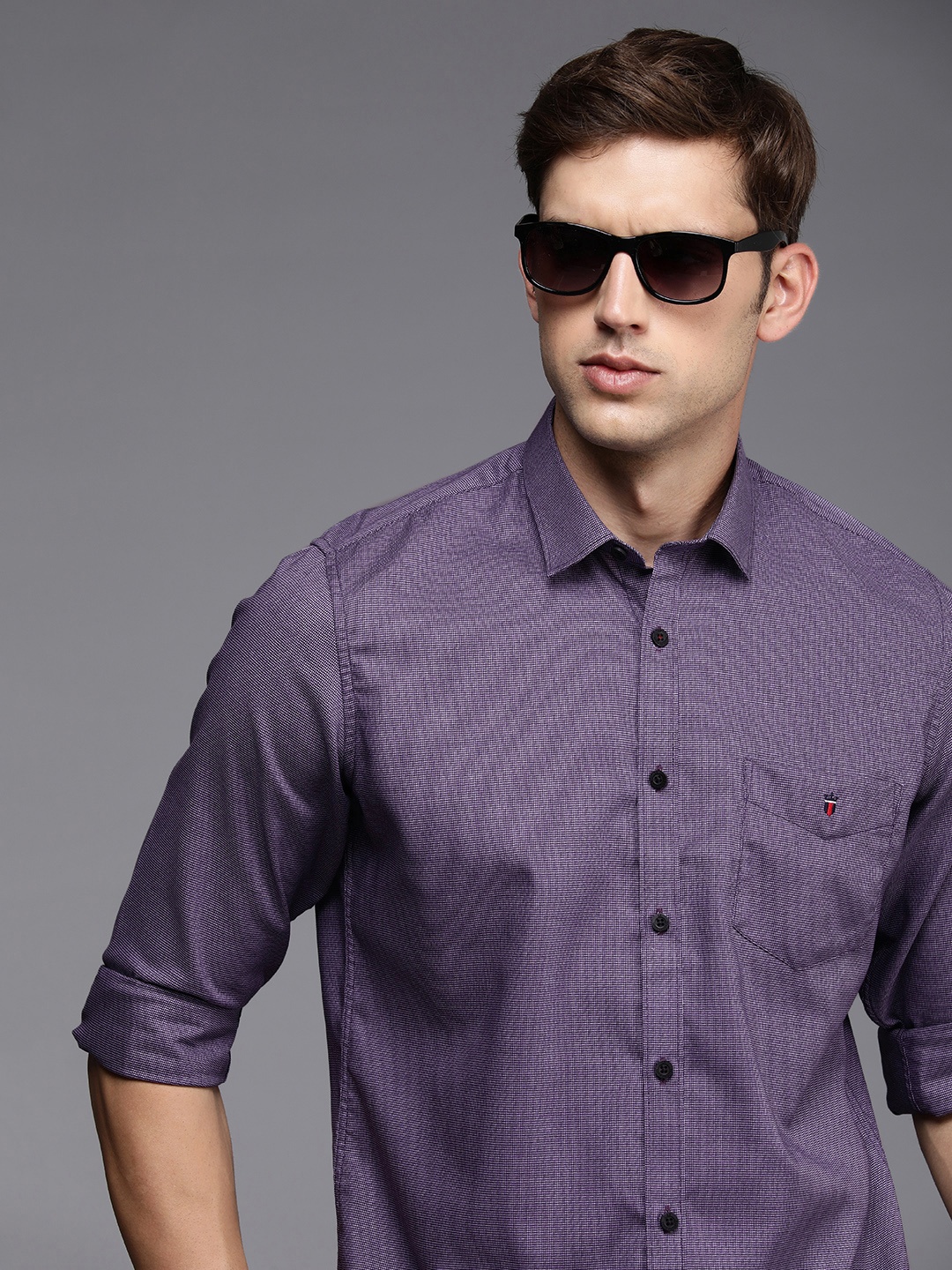 

Louis Philippe Sport Self Design Slim Fit Pure Cotton Casual Shirt, Purple