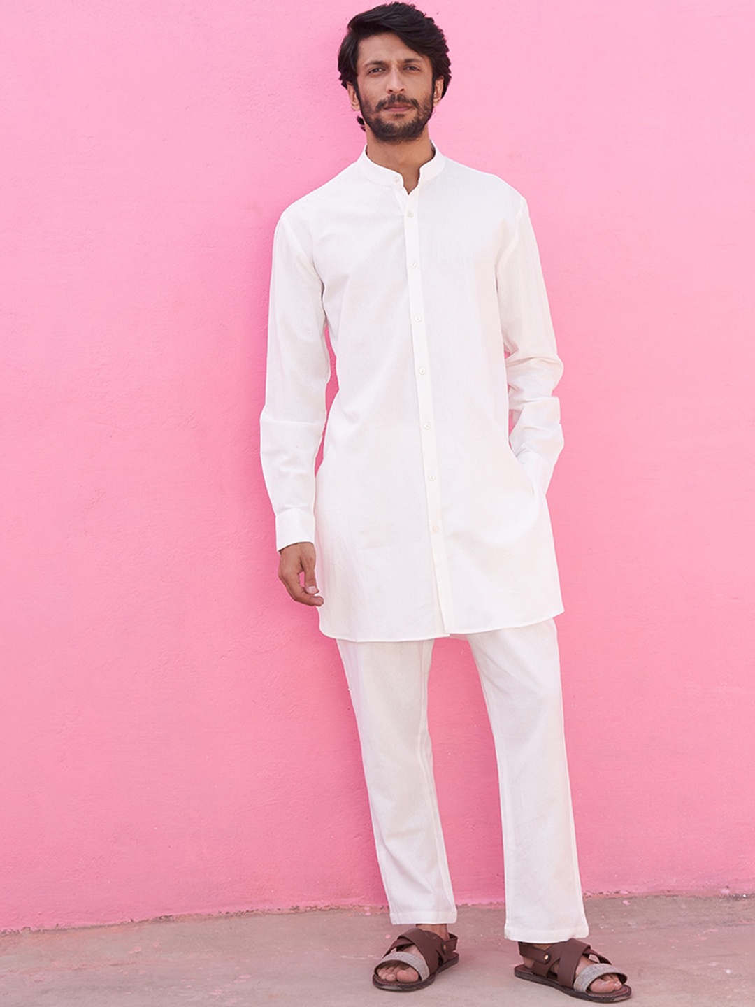 

Abhishti Mandarin Collar Cotton Kurta, White