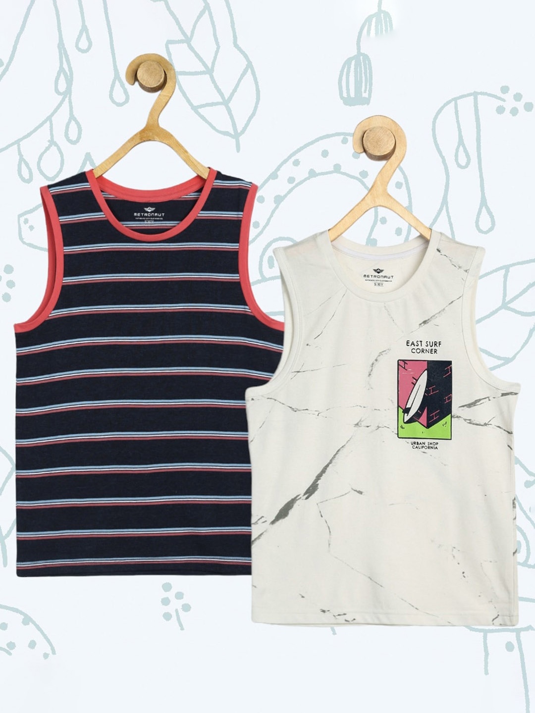 

Metronaut Boys Pack Of 2 Striped Cotton Sleeveless T-shirt, Black