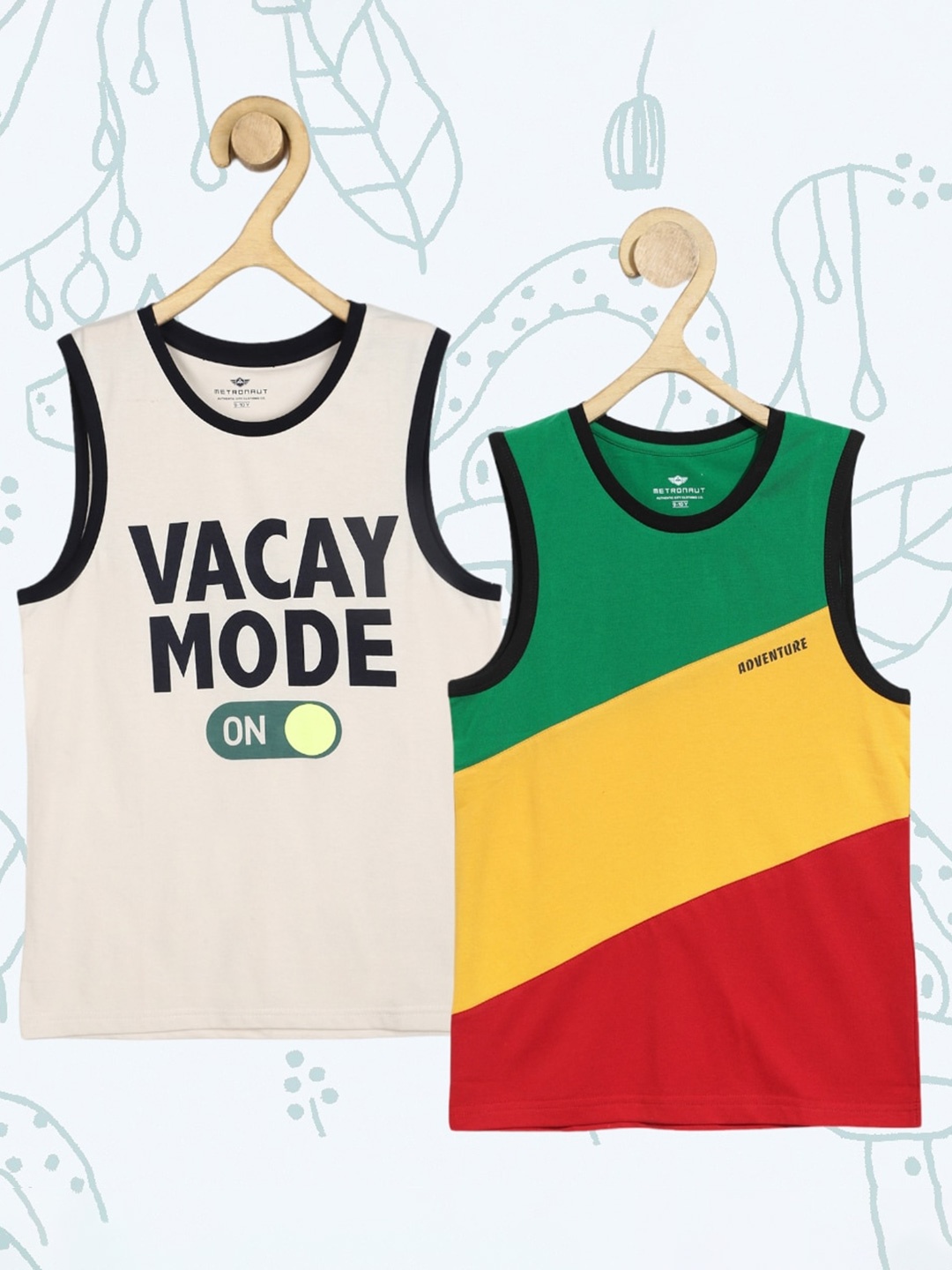 

Metronaut Boys Pack Of 2 Typography Printed Cotton Sleeveless T-shirt, Beige