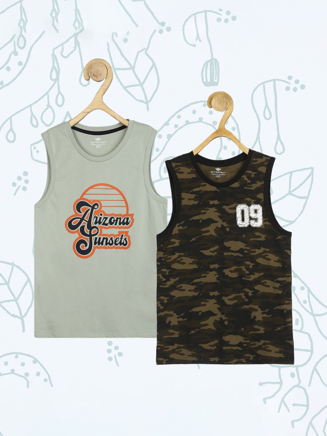 

Metronaut Boys Pack Of 2 Typography Printed Cotton Sleeveless T-shirt, Olive