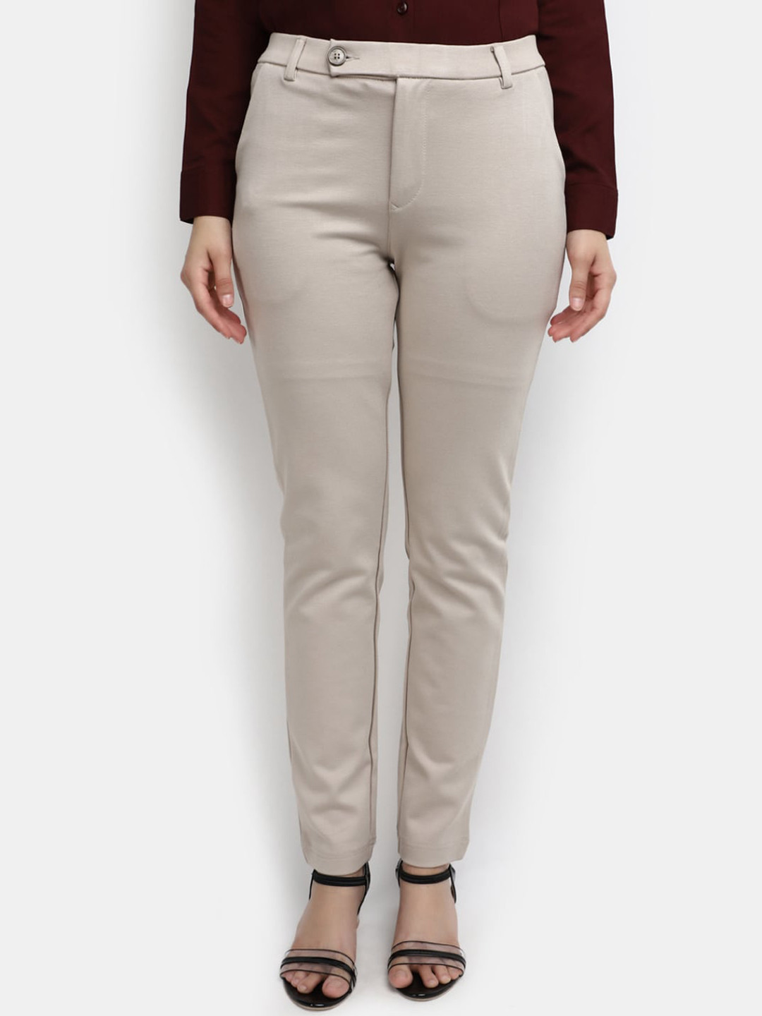 

V-Mart Women Clean Look Mid Rise Cotton Formal Trousers, Beige