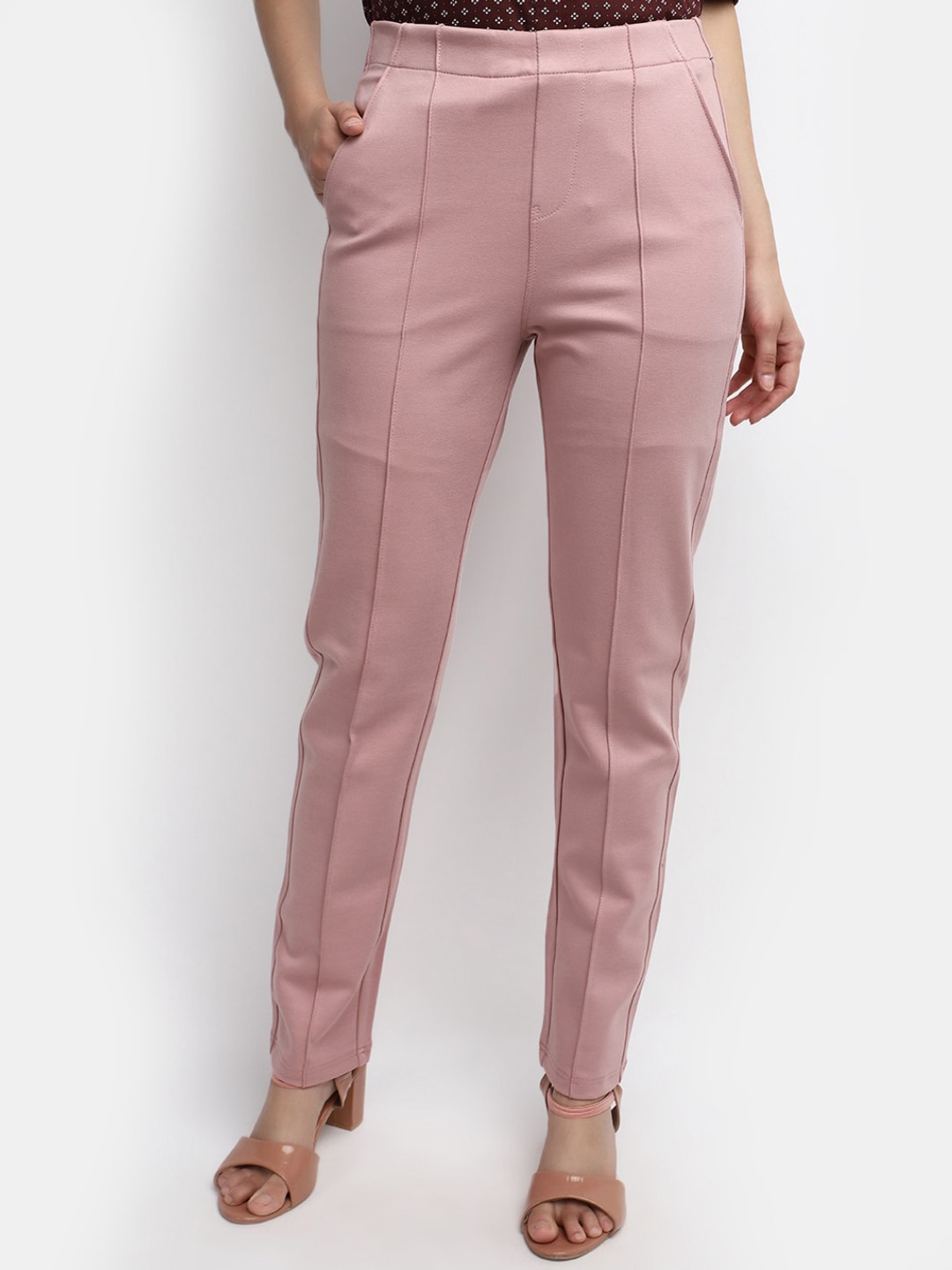 

V-Mart Women Clean Look Mid Rise Pleated Formal Trousers, Pink