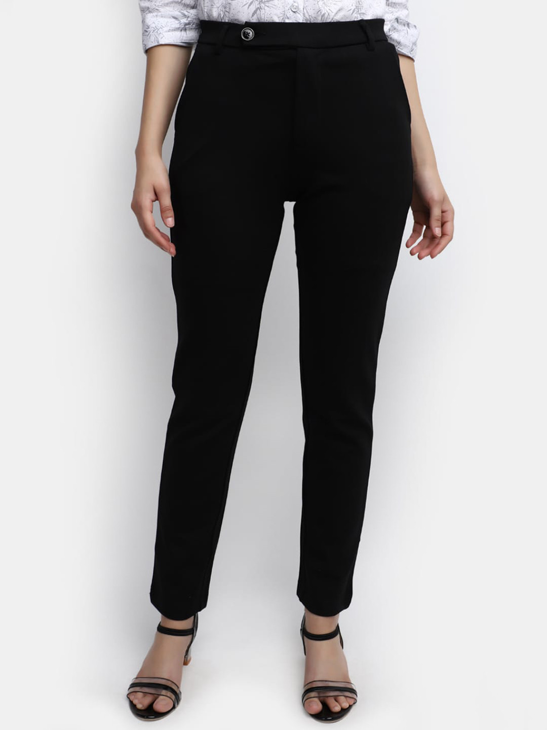 

V-Mart Women Clean Look Mid Rise Cotton Formal Trousers, Black
