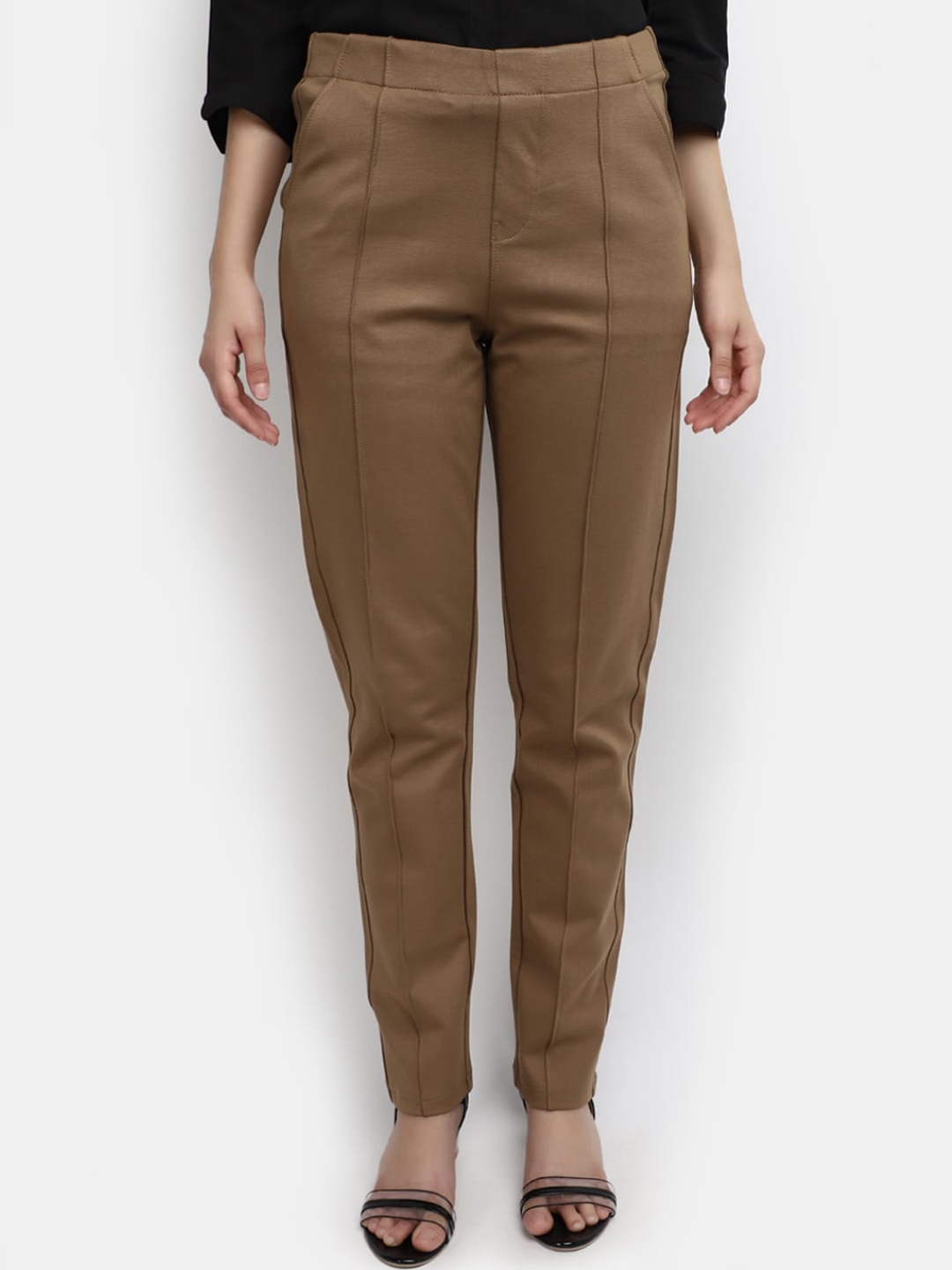 

V-Mart Women Mid-Rise Easy Wash Pleated Cotton Formal Trousers, Beige