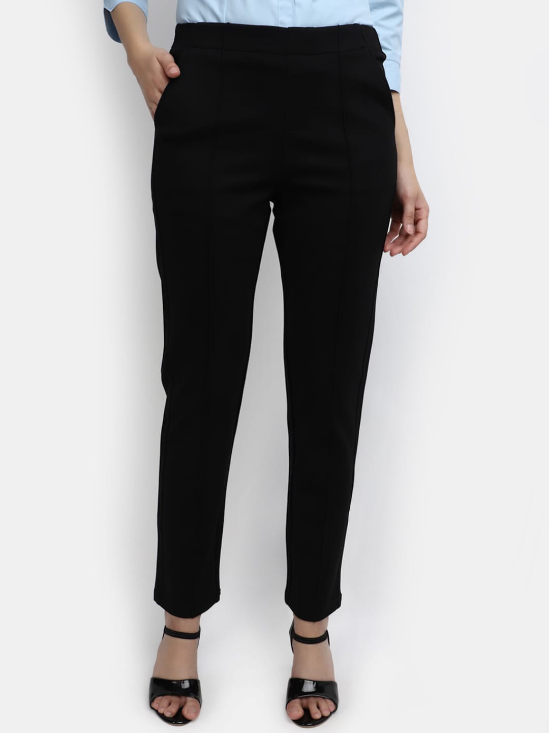 

V-Mart Women Mid-Rise Easy Wash Cotton Formal Trousers, Black
