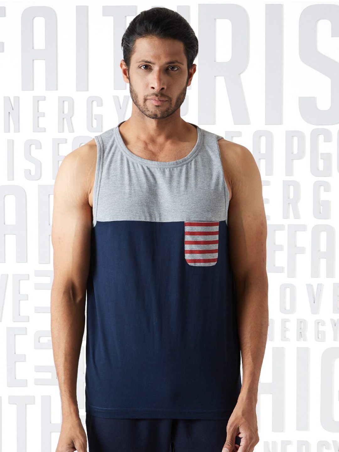 

Metronaut Men Colourblocked Cotton Sleeveless T-shirt, Navy blue
