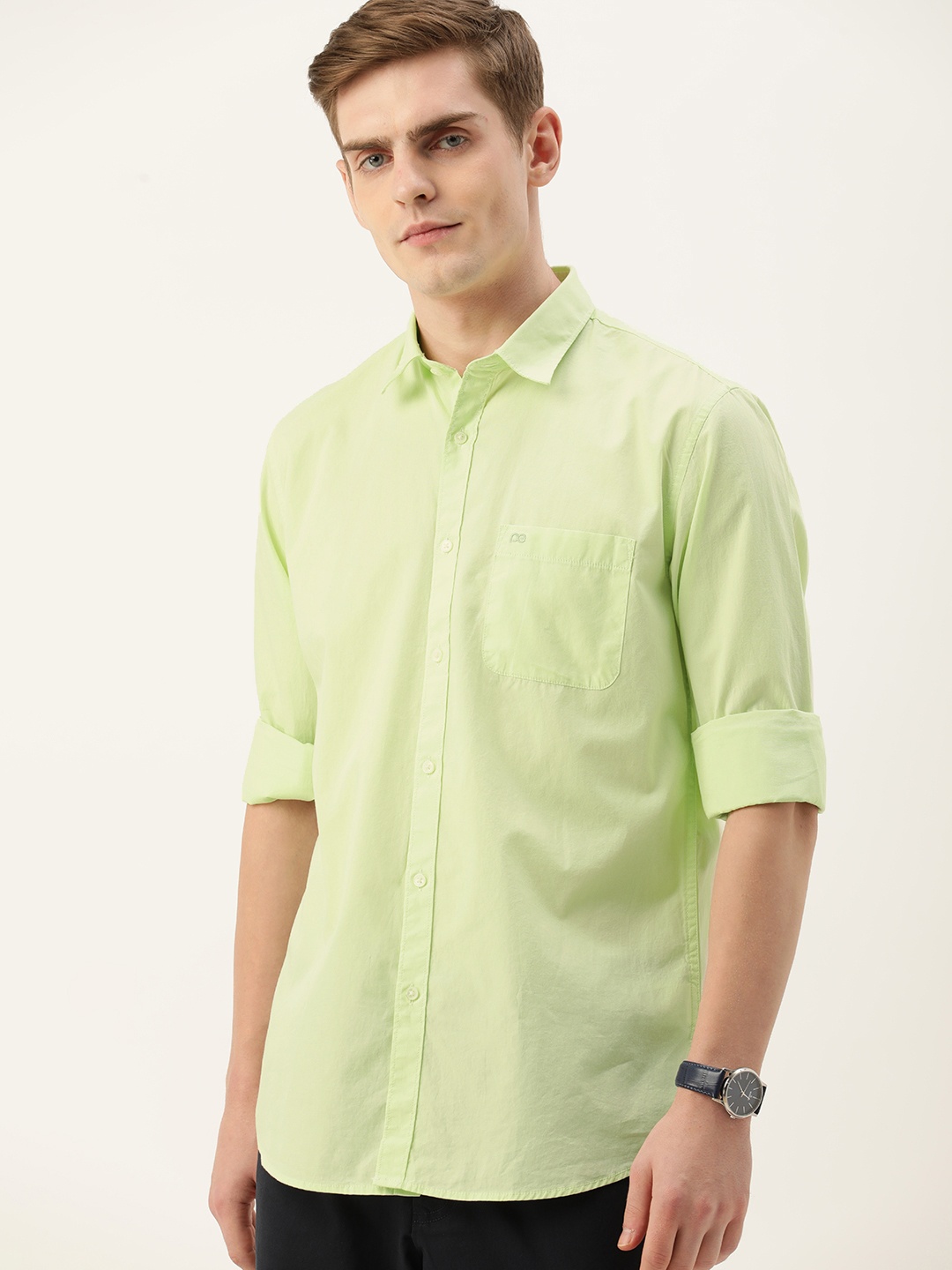 

Peter England Casuals Men Pure Cotton Slim Fit Opaque Casual Shirt, Green