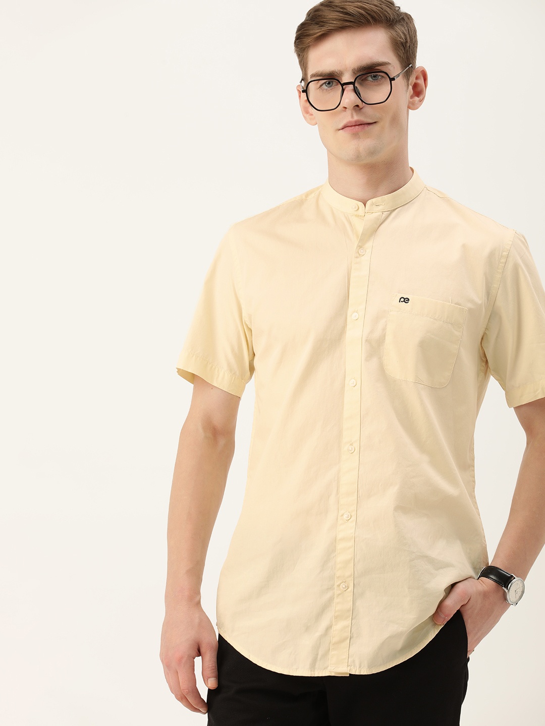 

Peter England Casuals Men Pure Cotton Slim Fit Opaque Casual Shirt, Yellow