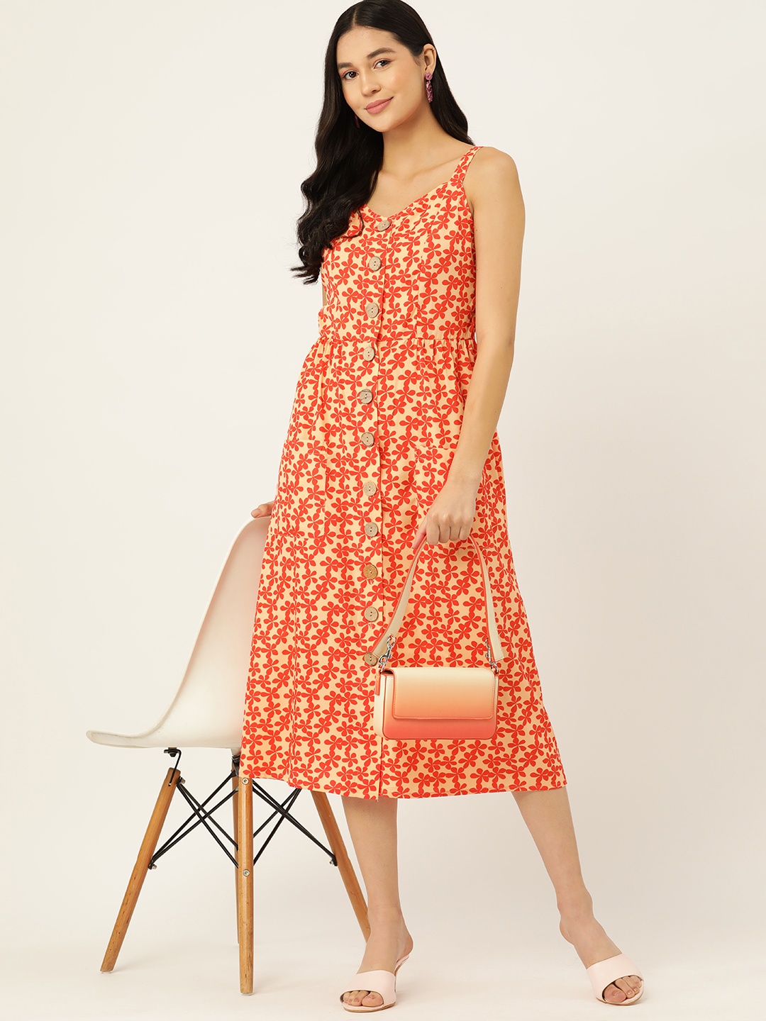 

DressBerry Floral Print A-Line Midi Dress, Orange