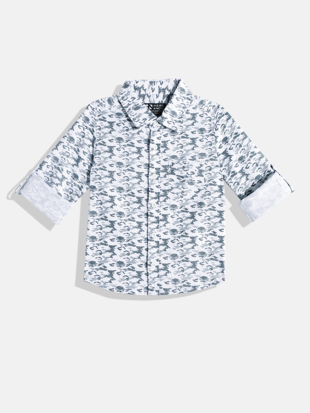 

HERE&NOW Boys Opaque Printed Casual Shirt, White