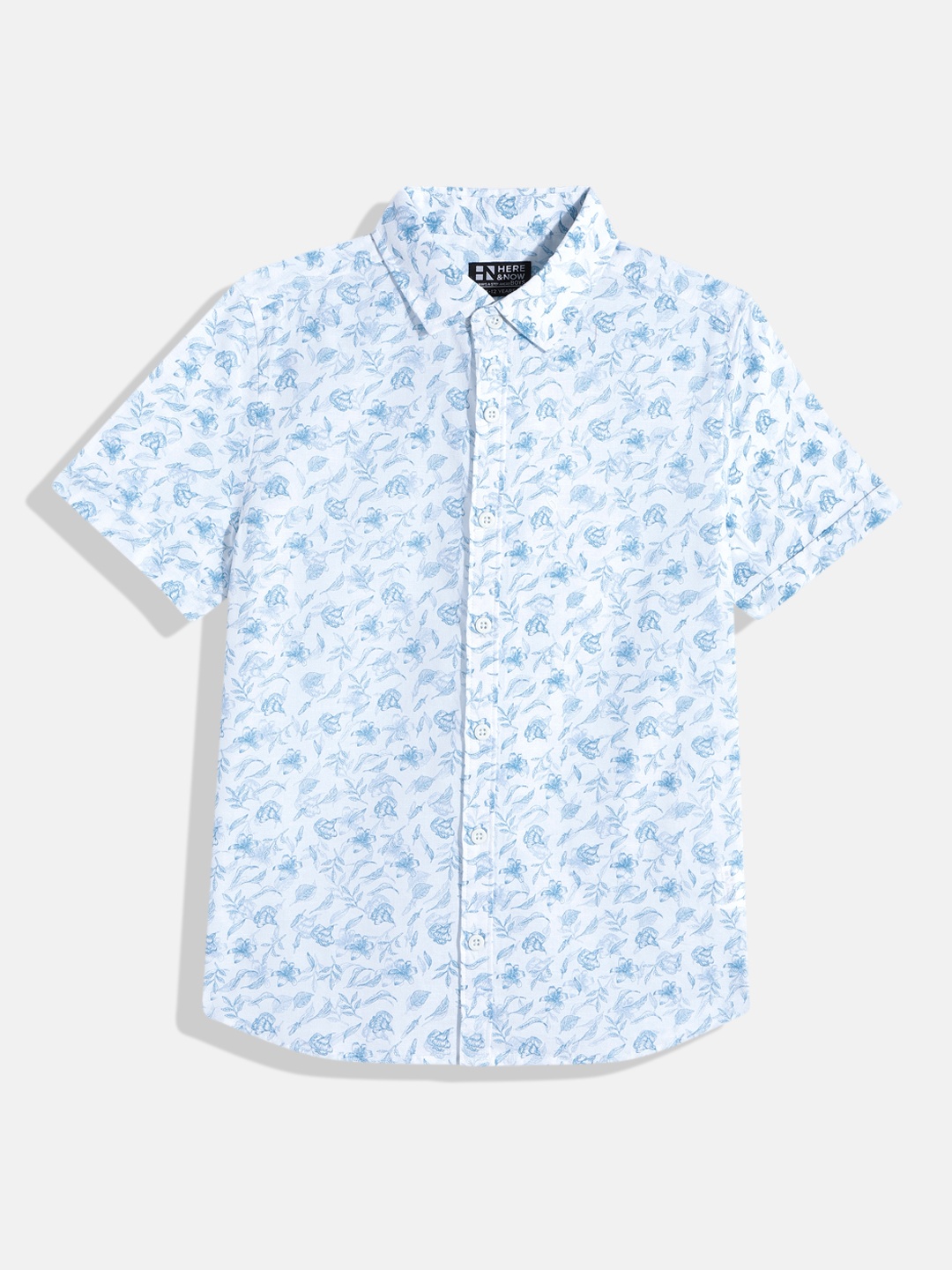 

HERE&NOW Boys Floral Printed Cotton Casual Shirt, White