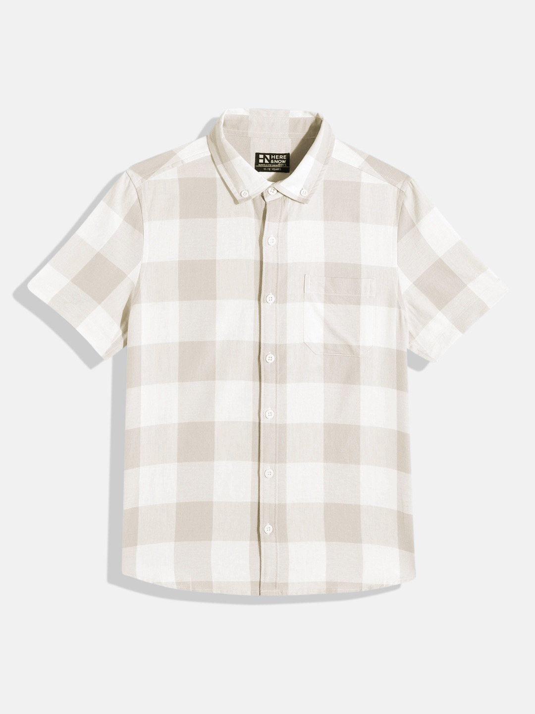 

HERE&NOW Boys Opaque Checked Casual Shirt, Beige