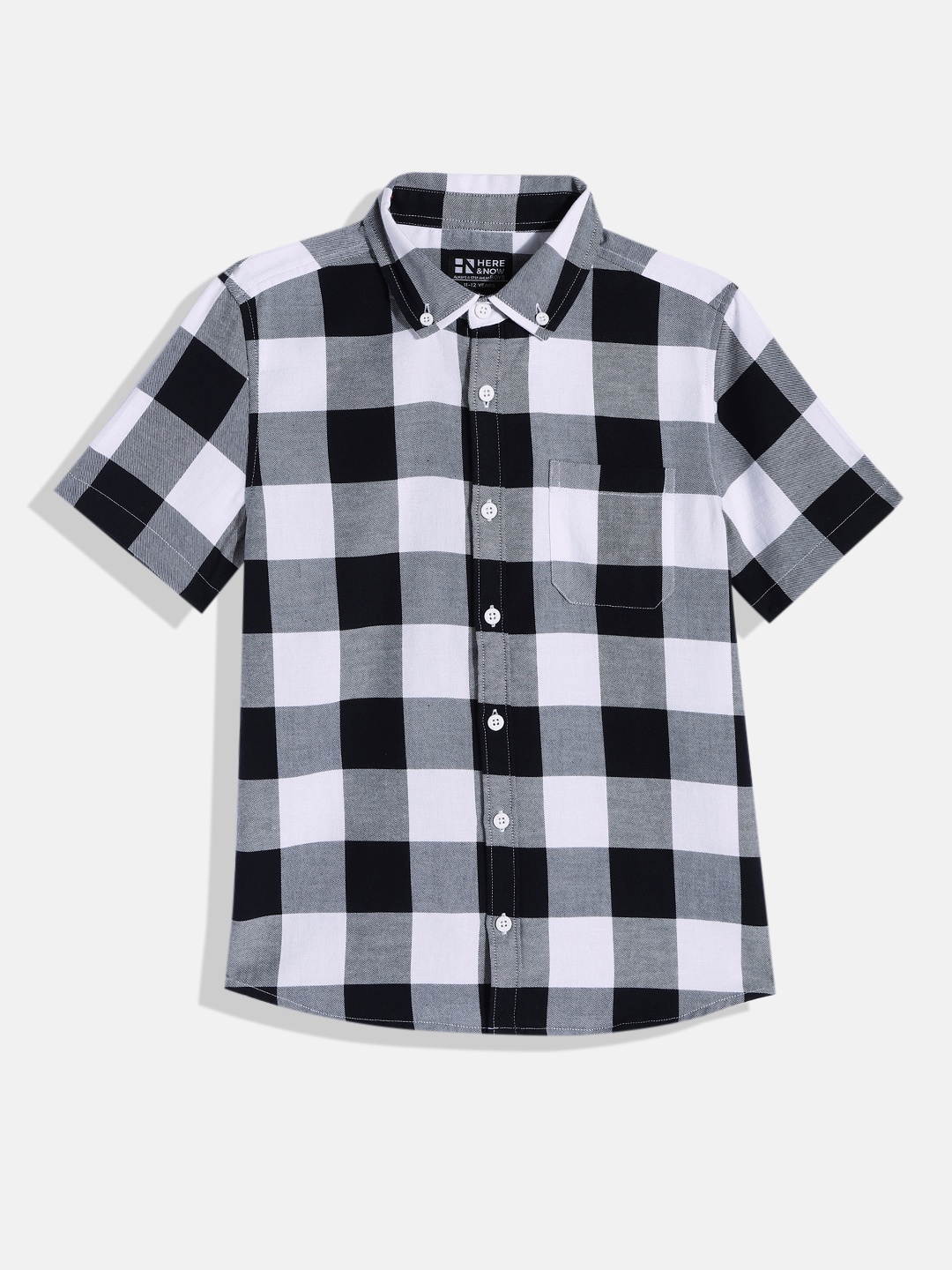 

HERE&NOW Boys Opaque Checked Cotton Casual Shirt, Black