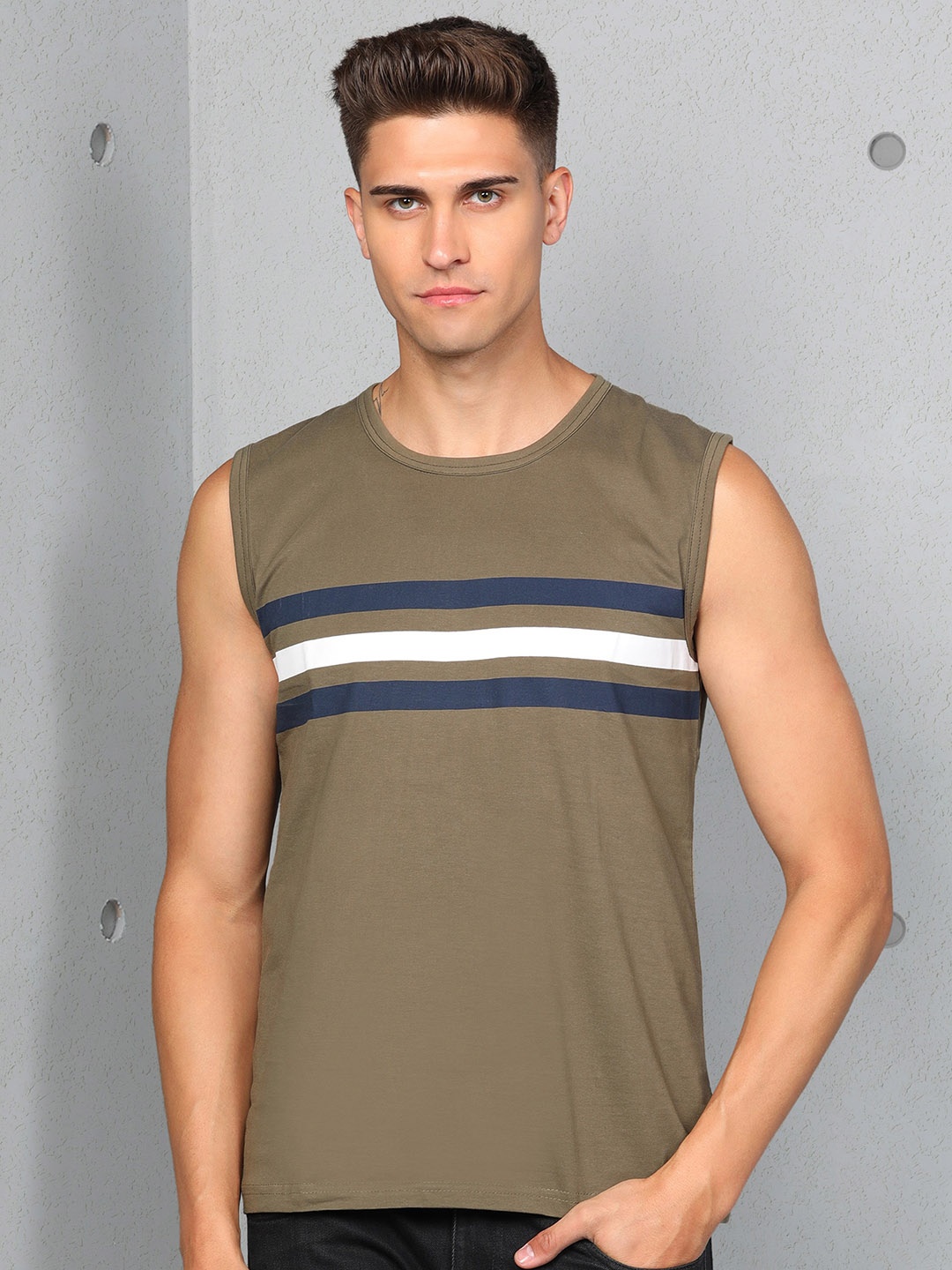 

Metronaut Striped Pure Cotton T-shirt, Olive