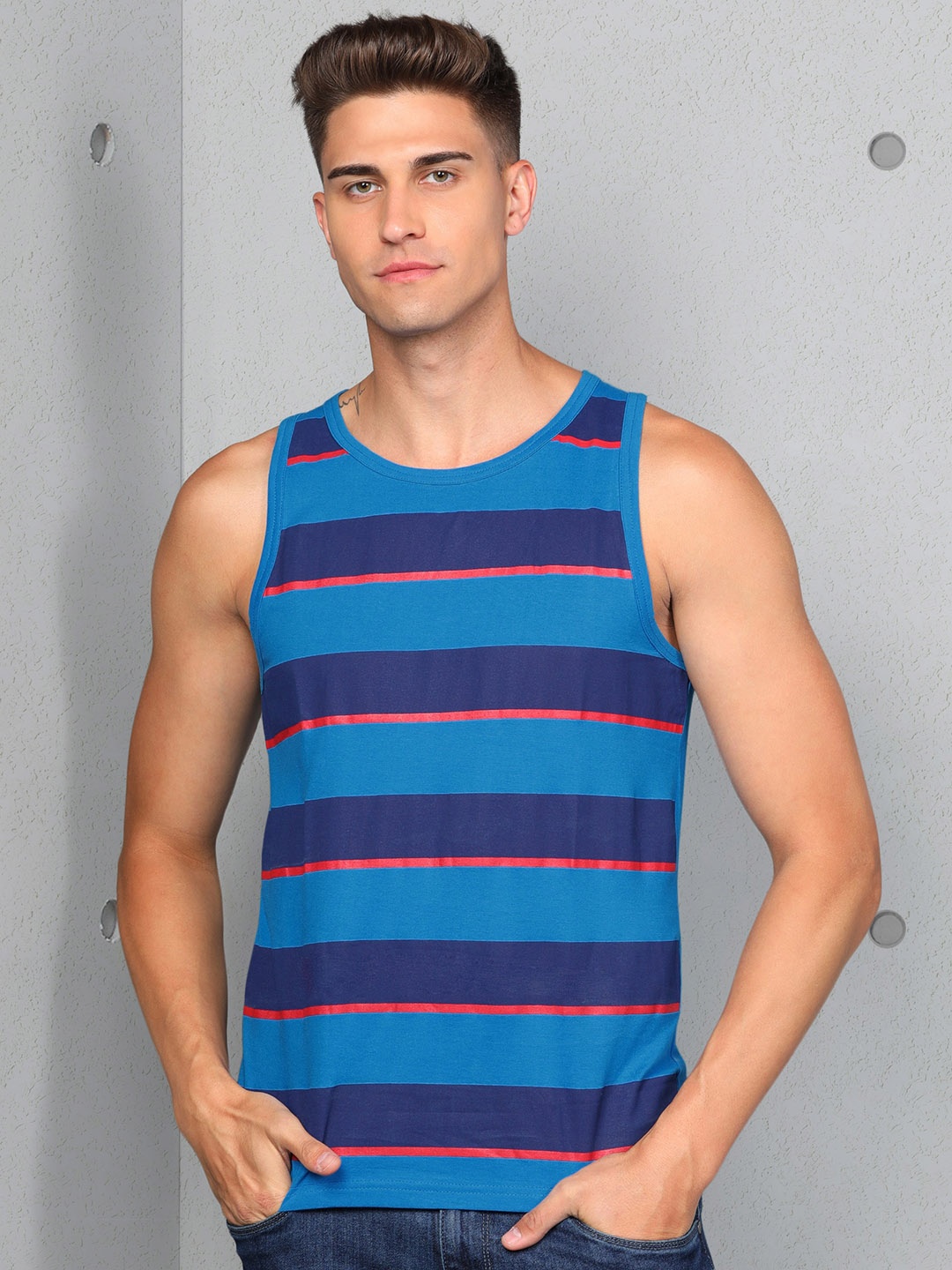 

Metronaut Striped Pure Cotton T-shirt, Blue