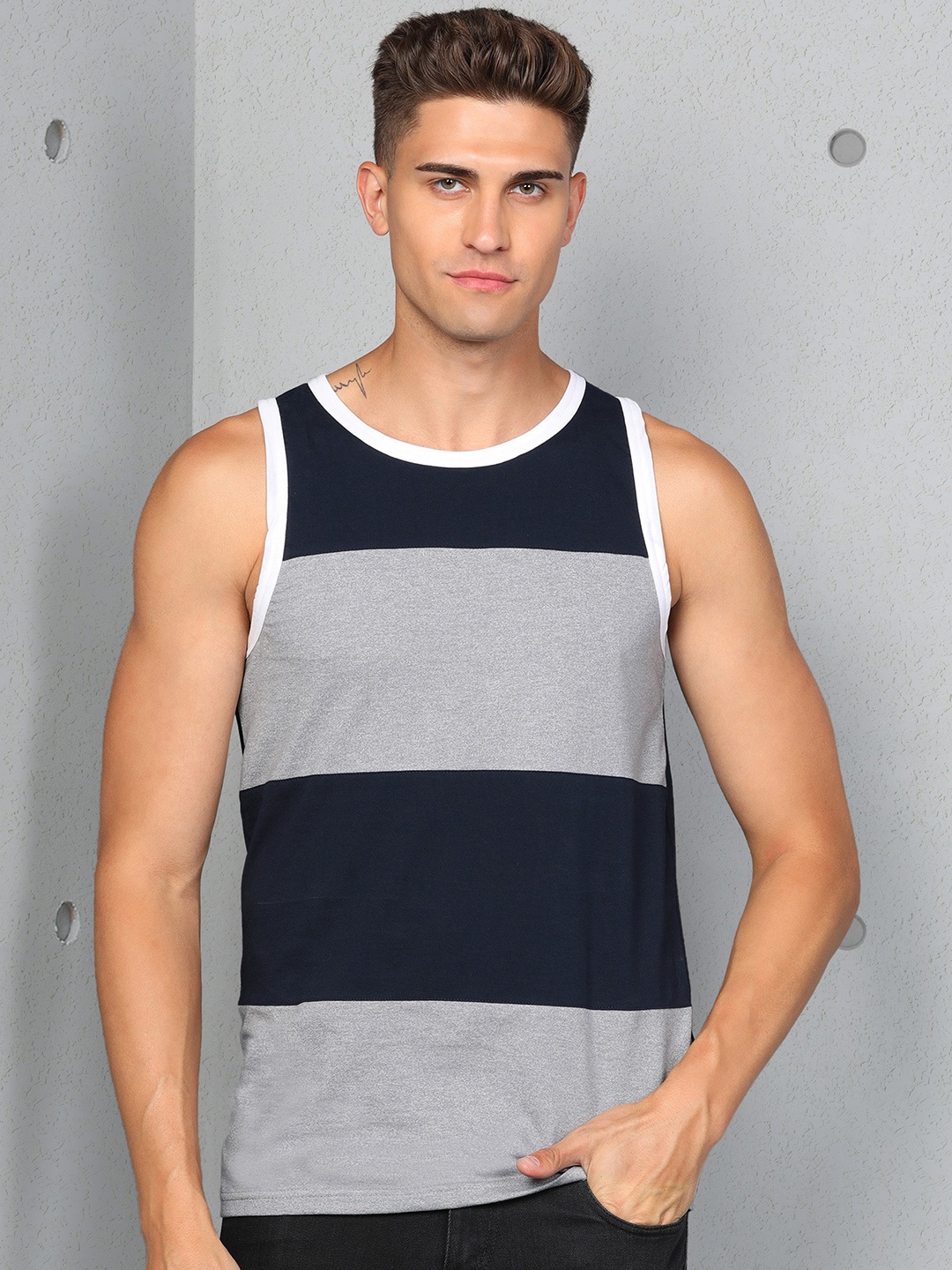 

Metronaut Striped Pure Cotton T-shirt, Navy blue