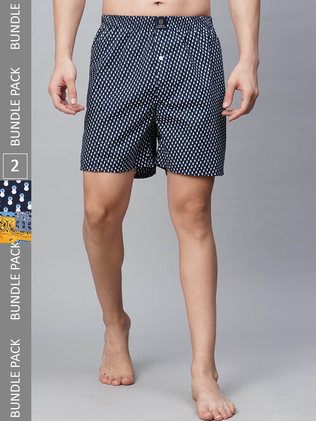 

URBAN SCOTTISH Men Pack of 2 Mid-Rise Printed Pure Cotton Boxers, Blue