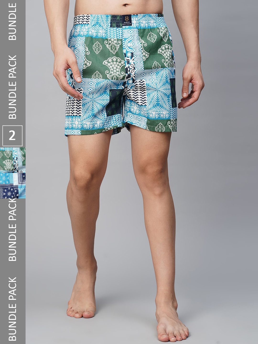 

URBAN SCOTTISH Men Pack of 2 Mid-Rise Comfort Fit Printed Pure Cotton Boxers, White